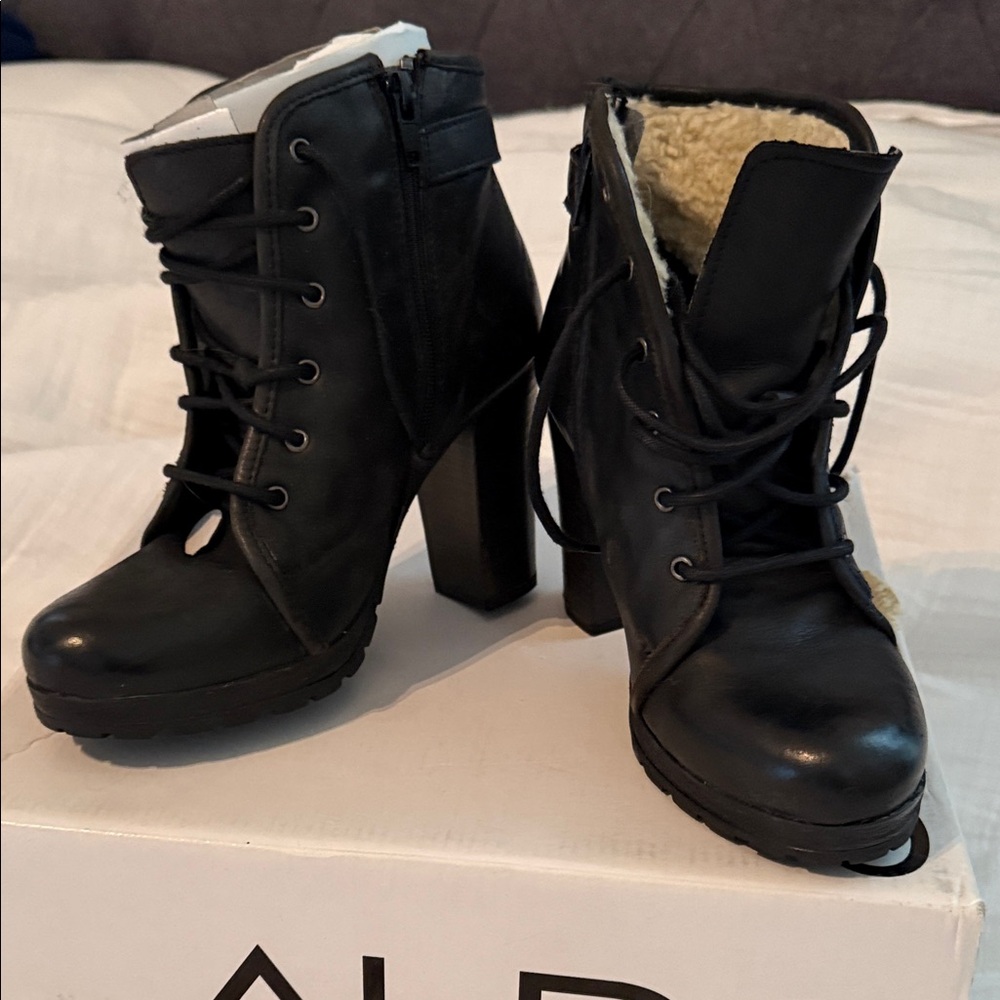 Aldo Black Heeled Lace-Up Boots